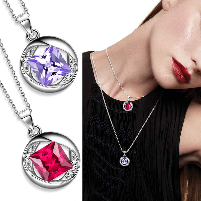 [Australia] - Besilver Christmas Birthstone Jewelry Gift Women Girl 925 Sterling Silver Birthstone Solitaire Necklace Earrings Set Elegant Birthday Jewelry Gift July 