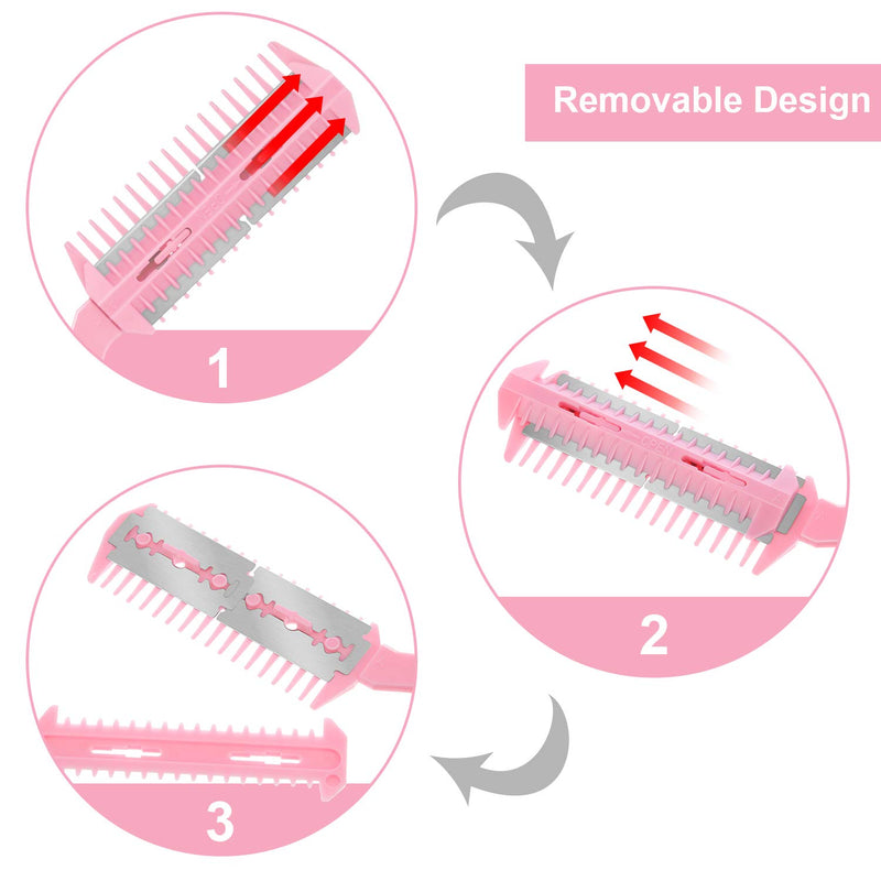 [Australia] - 3 Pieces Razor Comb with 10 Pieces Razors, Hair Cutter Comb Cutting Scissors, Double Edge Razor, Hair Thinning Comb Slim Haircuts Cutting Tool (White, Pink, Blue, Double Sided) 