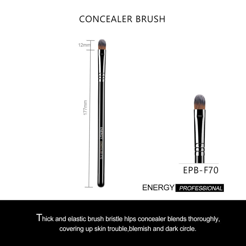 [Australia] - ENERGY Concealer Makeup Brush F70 Under Eye Small Flat Tapered Synthetic Bristle for Precision Color Corrector Concealing Eyes and Brow with Cream Liquid Makeup Tool Black 