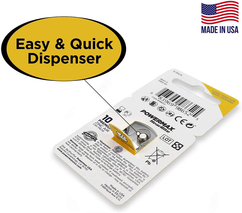 [Australia] - Powermax Hearing Aid Batteries, Yellow Tab, Made In the USA, Size 10 - 8 Count (Pack of 10), Total 64 Count Size 10 (64 Count) 64-Count 