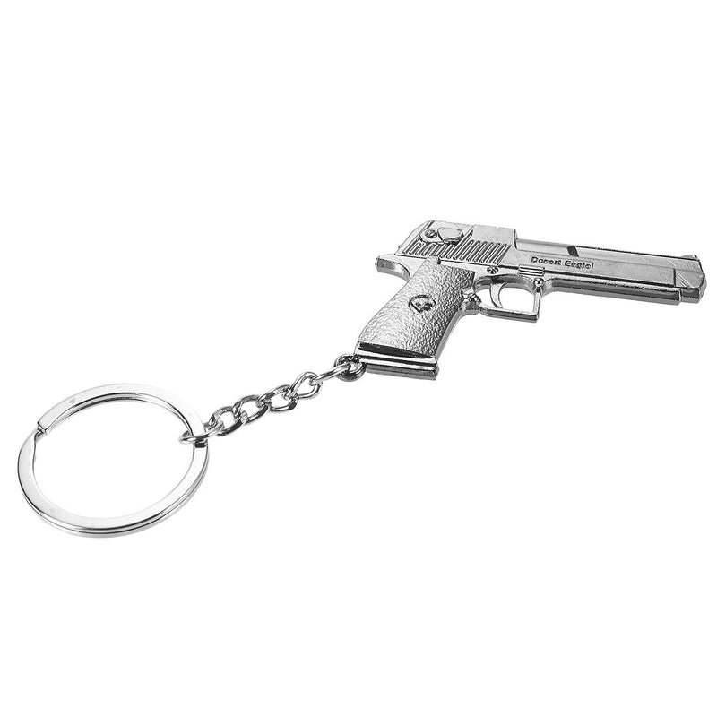 [Australia] - Gun Keychain - 6-Pack Metal Weapon Key Rings Pendant for Men, Birthday Gifts, 6 Designs, Silver 