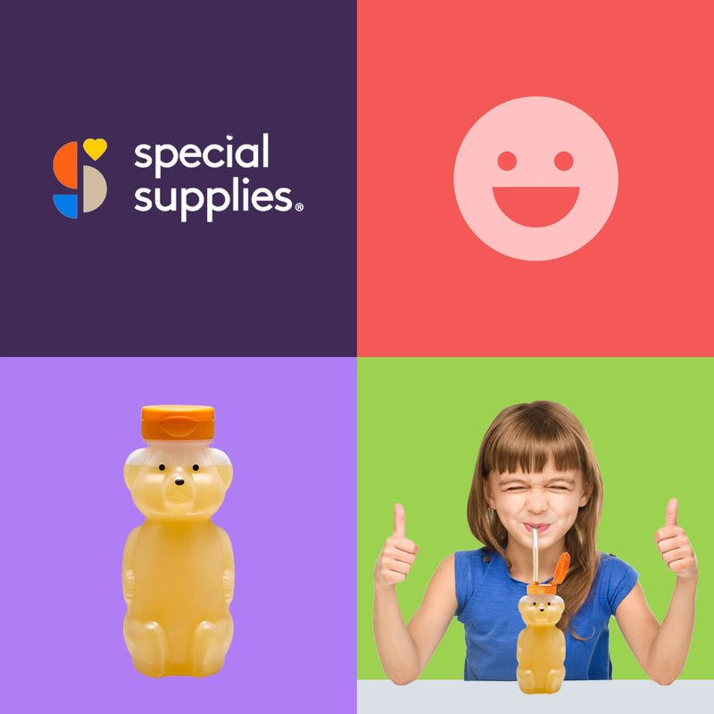 [Australia] - Special Supplies Honey Bear Straw Cup For Baby, 3 Straws, Squeezable Therapy and Special Needs Assistive Drink Container, Spill Proof and Leak Resistant Lid 