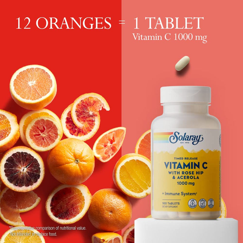 [Australia] - Solaray Vitamin C 1000mg Timed Release Capsules with Rose Hips & Acerola Bioflavonoids, Two-Stage for High Absorption & All Day Immune Function Support, 60 Day Guarantee, 250 Servings, 250 VegCaps 250 Count (Pack of 1) 