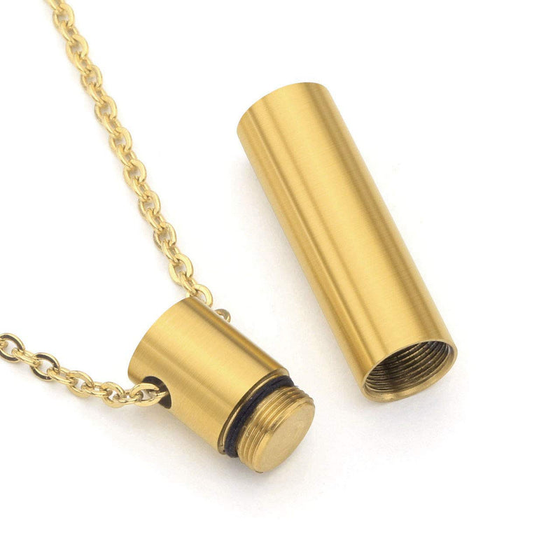 [Australia] - PiercingJ Personalized Engraving Cylinder Memorial Urn Pendant Necklace Stainless Steel Cremation Keepsake Ash Remembrance Jewelry Golden (Non Engraving) 