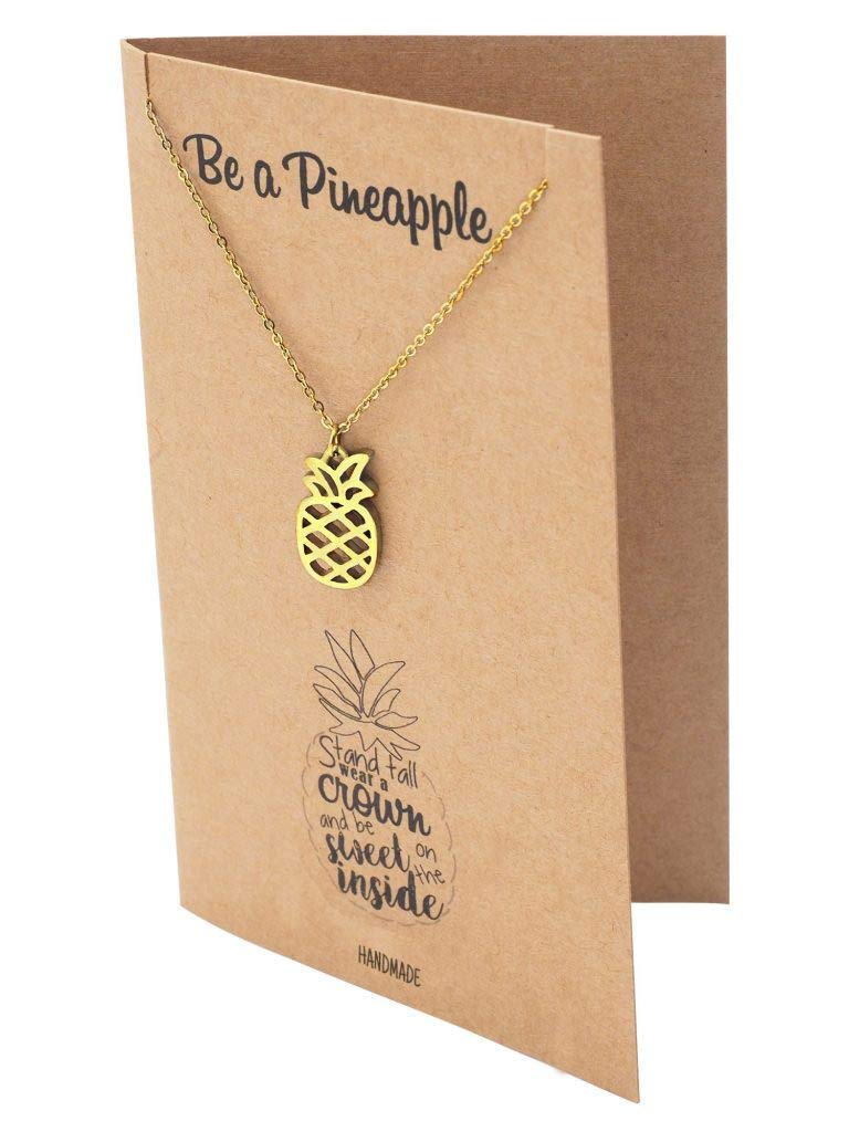 [Australia] - Quan Jewelry Pineapple Express Charm Necklace for Women, Birthday, Inspirational and Motivational Quote Gold Tone 