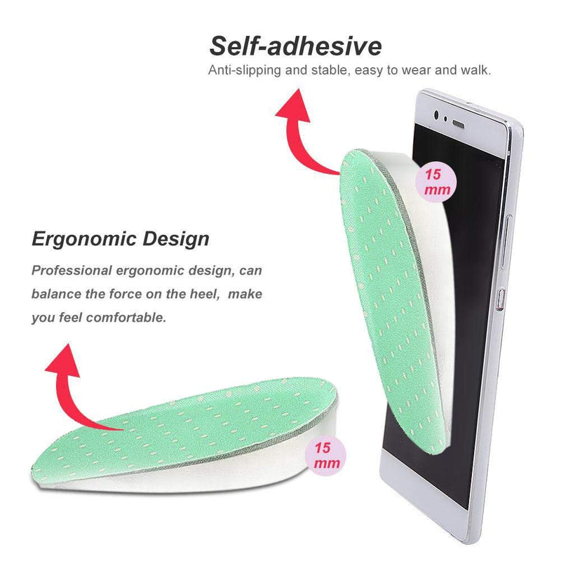 [Australia] - TMISHION Magnifying Insoles, 1 Pair Silicone Gel Adhesive Insoles Height Increase Orthopedic Foot Arch Support Heel Shoes 2.5cm Green 