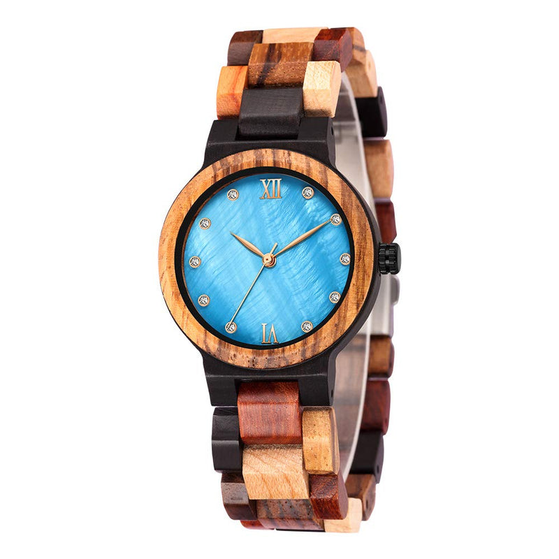 [Australia] - GORBEN Solid Wood Watch Women Quartz Multicolor Wooden Band Wristwatch Reloj de Mujer with Box type 1 