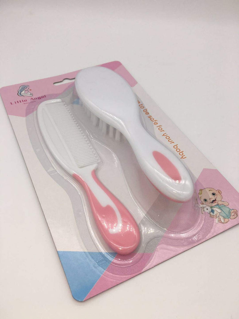 [Australia] - Little Angel Baby Brush and Comb Set,Super Soft Brush for Newborns and Toddlers,Pink 