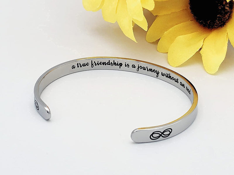 [Australia] - Dczosily Inspirational Cuff Bracelets for Women Personalized Hidden Message Mantra Quote Engraved Bangle Motivational Encouragement Jewelry Gift A true friendship is a journey without an end 