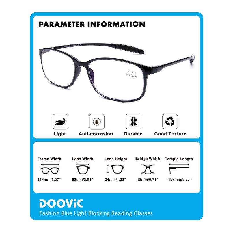 [Australia] - DOOViC Reading Glasses 4 Pack Blue Light Blocking Anti Eyestrain Flexible Lightweight Computer Readers for Men Women 1.75 x 