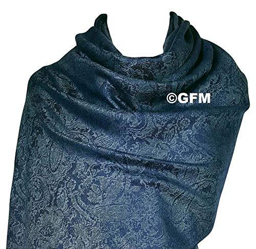 [Australia] - GFM Pashmina Style in Floral Paisley Leaves Pattern Scarf Wrap ..S0-midnight Blue (P093-mdngtnl) 