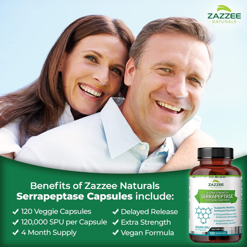 [Australia] - Zazzee Extra Strength Serrapeptase 120,000 SPU, 120 Vegan Capsules, Delayed Release, Systemic Enzymes, Supports Healthy Sinuses and a Healthy Immune System, Non-GMO and All-Natural 