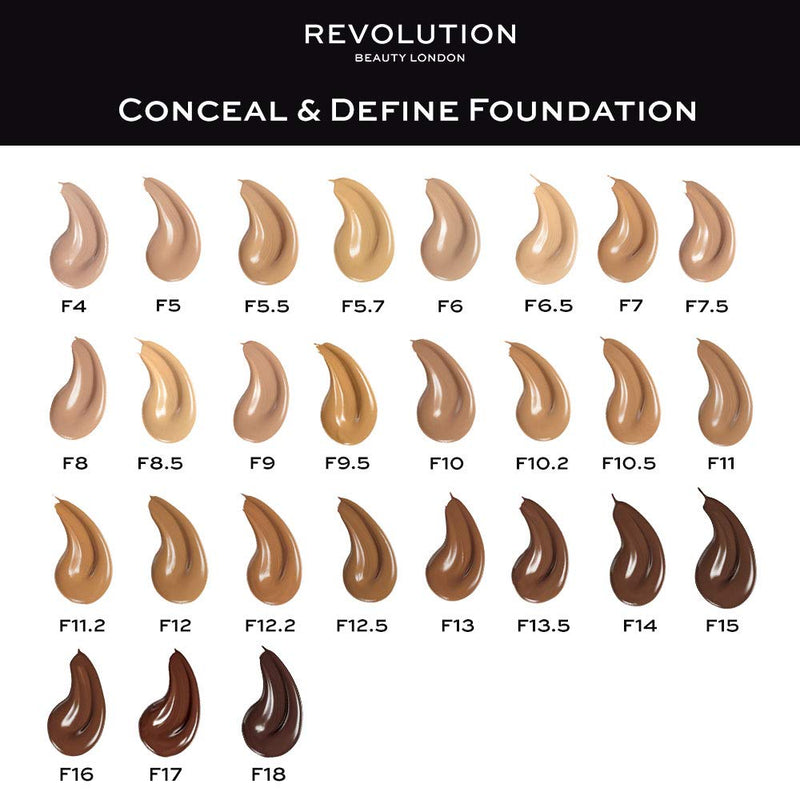 [Australia] - Revolution Makeup Conceal and Define Foundation, Full Coverage, Concealer Makeup Best Foundation for Every Skin Type and Tone, Face Makeup Concealer for Flawless Makeup Look (F7) F7 