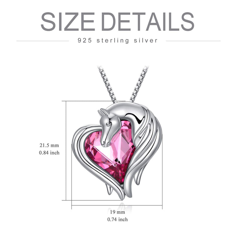 [Australia] - AOBOCO Horse Necklace Sterling Silver Horse in Heart Pendant Necklace Animal Horse Jewelry Gift for Women Teen Girls Horse Lovers, October Birthstone Jewelry with Pink Swarovski Crystal 