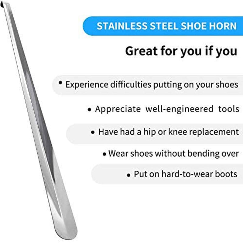 [Australia] - 31.5" Extra Long Shoehorn,Stainless Steel Shoe Horn,Long Handle Durable Metal Boot Horn with Hook 