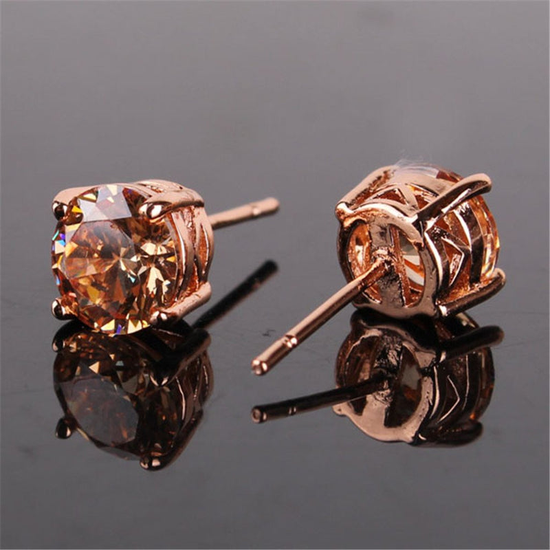 [Australia] - GULICX Rose Gold Tone Yellow Crystal Royal Journey Jewelry Eternity Stud Earring 