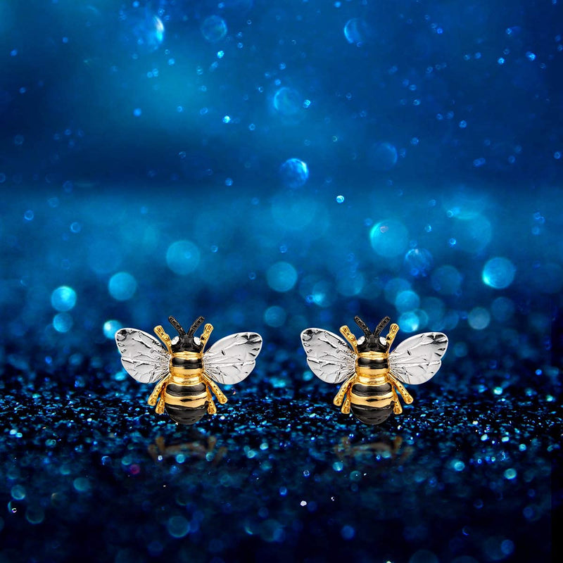 [Australia] - Barzel 18K Gold Plated Enamel Stud Earrings with Shimmering Bumble Bee 