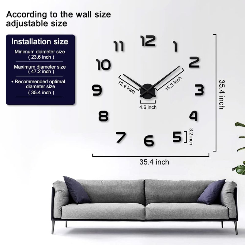 [Australia] - SIEMOO Large DIY Wall Clock, 3D Mirror Number Stickers Large Wall Clock Kit Mute Frameless Modern Design for Home Living Room Bedroom Office Decoration-Gold Gold 