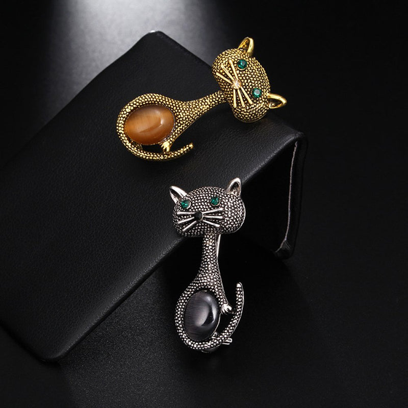 [Australia] - MINGHUA Vintage Crystal Cat Brooch Collar Pin Lovely Pets Corsage for Women Dress Accessories 