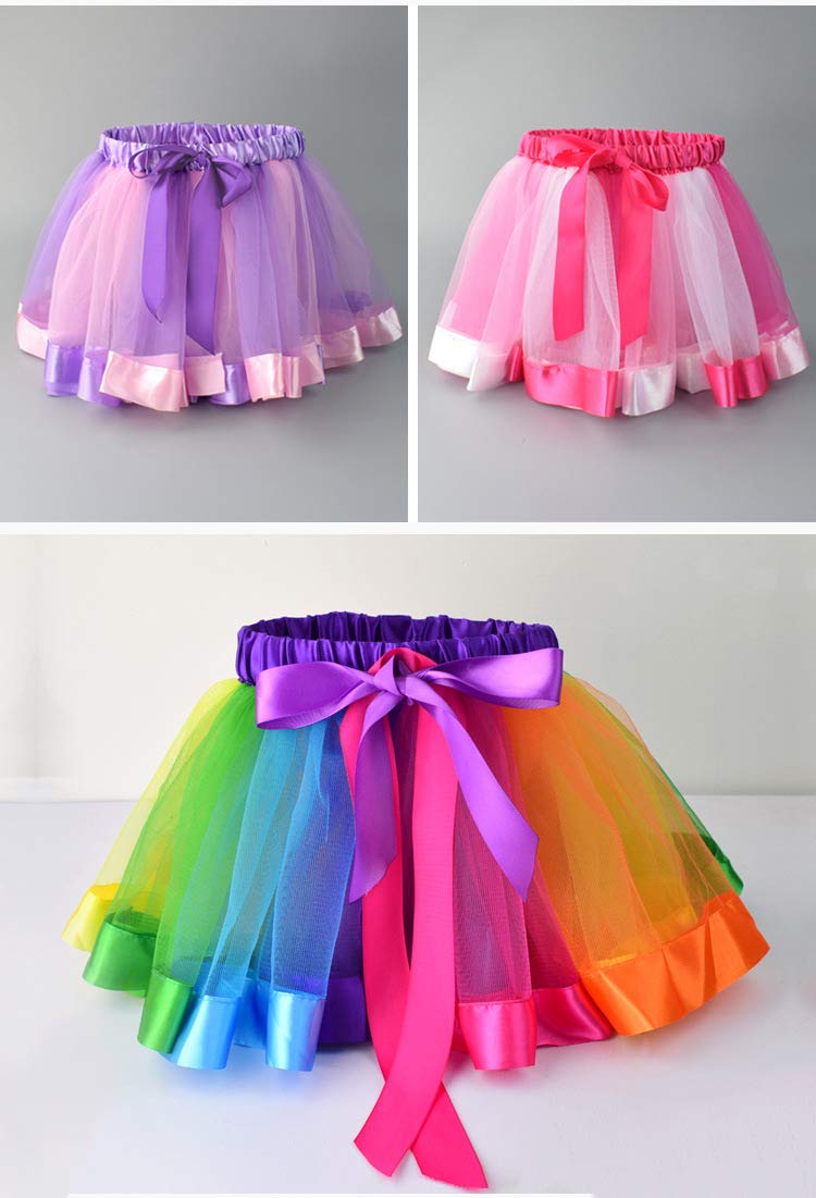 [Australia] - Layered Rainbow Tutu Skirt Costumes Set with Hair Bows Clips and Satin Sash for Girls Birthday Party Dress up (Purple Rainbow, M,3t~4t) Purple Rainbow M,2t~4t 