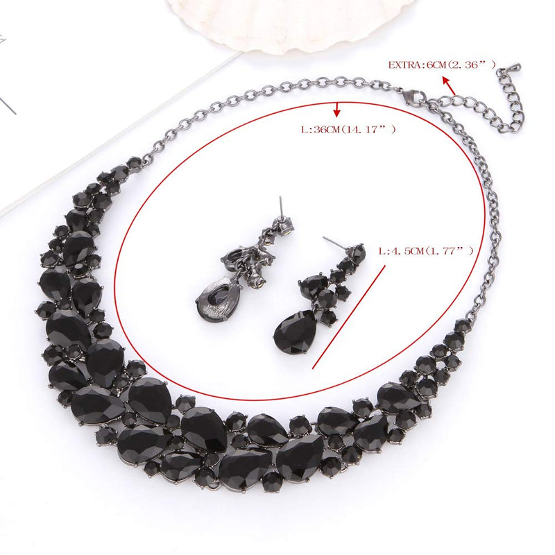 [Australia] - Molie Youfir Austrian Rhinestone Teardrops Necklace and Earrings Jewelry Sets for Women Wedding Party Dress Black-Black Tone 