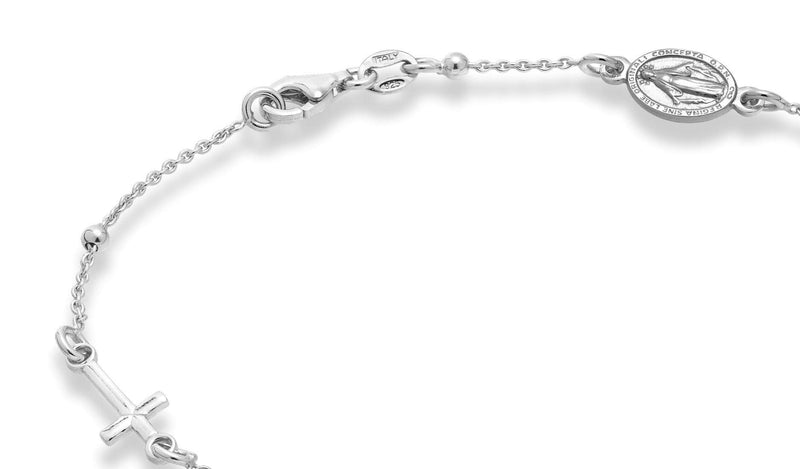 [Australia] - Miabella 925 Sterling Silver Italian Rosary Cross Bead Charm Link Chain Anklet for Women Teen Girls, 9 or 10 Inch Made in Italy 10 Inches 