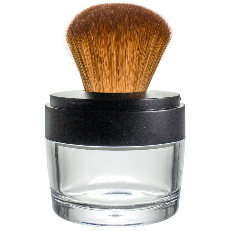 [Australia] - Kabuki Sable Brown Nylon Bristle Brush Sifter Jar - Empty Refillable Travel Jar with Mirror for Mineral Makeup, Powders, Custom Foundations 