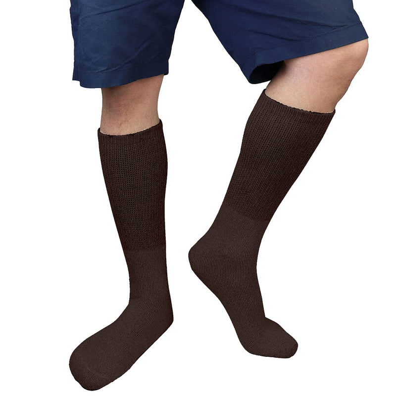 [Australia] - Falari 3-Pack Physicians Approved Diabetic Socks Cotton Non-Binding Loose Fit Top Help Blood Circulation 10-13 Crew Length - Brown 