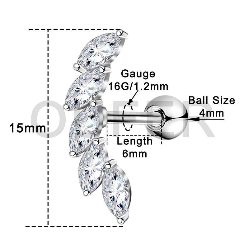 [Australia] - OUFER 16G Stainless Steel Cartilage Earring Curved Vine CZ Upper Ear Helix Conch Cartilage Piercing Earring for Women Girls 1 Piece Steel 