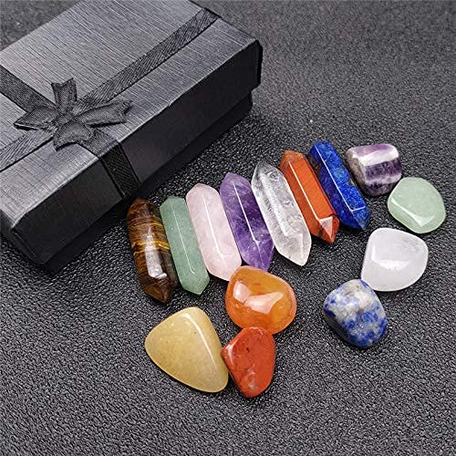 [Australia] - Premium Healing Crystals Kit in Gift Box - 7 Chakra Set Tumbled Stones, 7 Chakra Stone Set Meditation Stone Yoga Amulet With Gift Box 