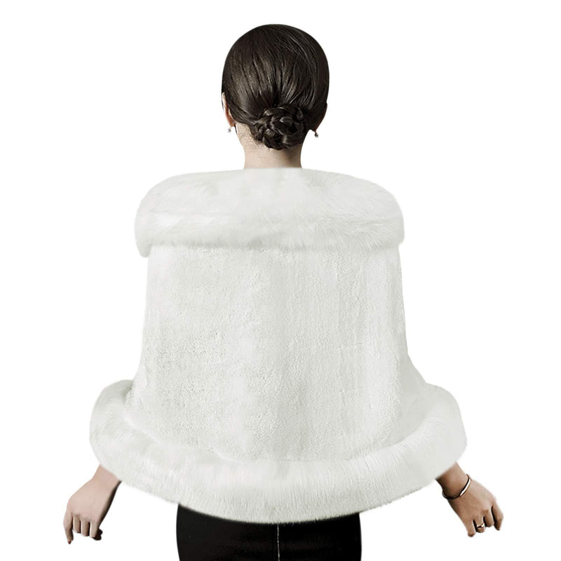[Australia] - Women Winter Faux Fur Cape Shawl Wedding Soft Plush Bridal Bridesmaid Shoulder Shrug Bolero Waistcoat Tippet Warm Shawl Wrap Evening Dress Shawl Shrug Long Jacket Coats White 3 