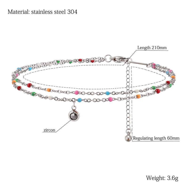 [Australia] - Crystal Stainless Steel Anklet Color Beaded Dainty Hanging Bells Cute Charm Adjustable Beach Double Layer Foot Chain for Women Teen Girls Black chain 