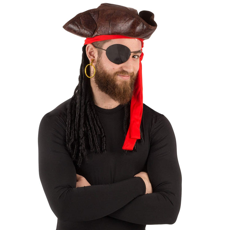 [Australia] - Pirate Hat with Dreadlocks - Tricorn Pirate Hat - Caribbean Pirate Hat - Pirate Costume Accessories (3 Pc Set) Tigerdoe 