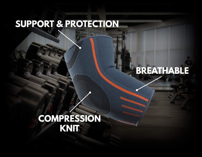 [Australia] - VITTO Elbow Support - Elbow Brace - Compression Arm Sleeve for Tendonitis - Arthritis - Best for Tennis Elbow - Golfers Elbow - Weightlifting (L, Grey, Single) L 1 