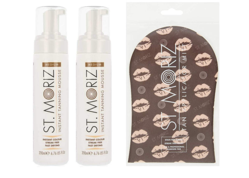 [Australia] - St Moriz Instant Self Tanning Mousse in Medium Tone with Mitt - 2 x 200 ml 