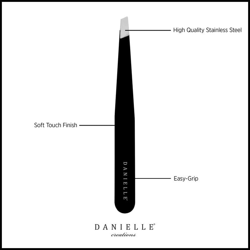 [Australia] - Danielle Enterprises Creations Soft Touch Slant and Point Stainless Steel Tweezers, Black, 2 Count 