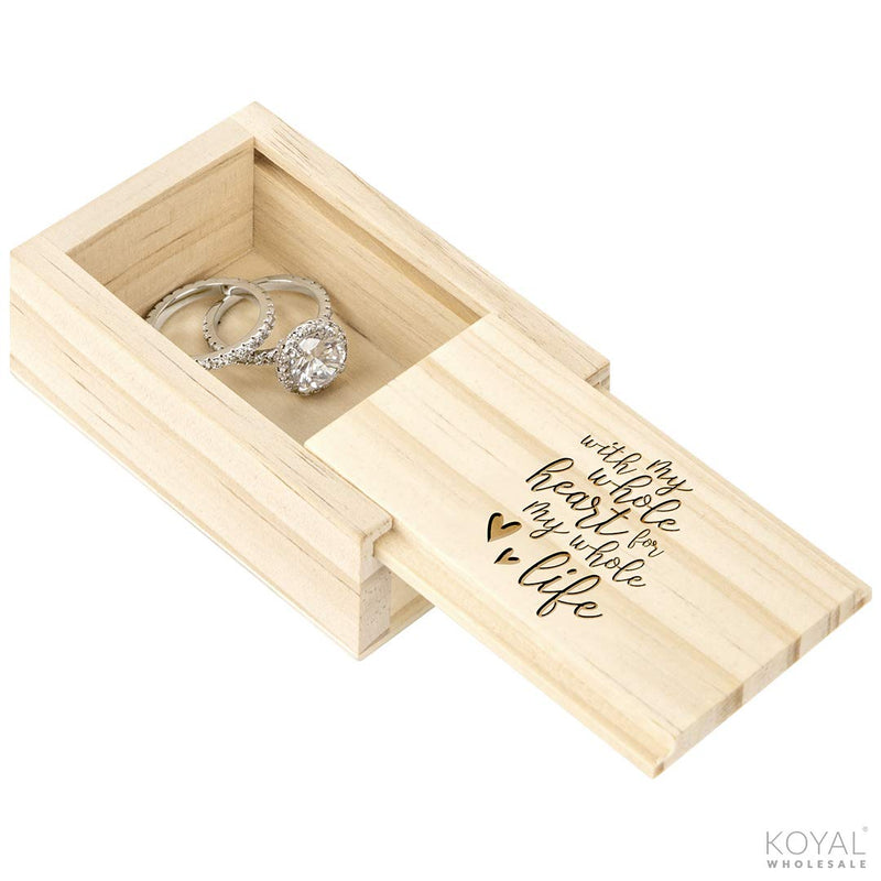 [Australia] - Koyal Wholesale Engraved Wood Ring Box With Lid, Ring Bearer Box, Keepsake Ring Box, Rustic Proposal Engagement Ring Box, Real Pine Wood (With My Whole Heart for My Whole Life) 