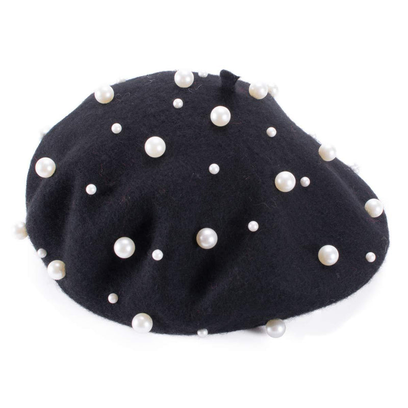 [Australia] - Lawliet Sweet French Womens Pearl Beaded 100% Wool Beret Cap Winter Hat Y91 Black 