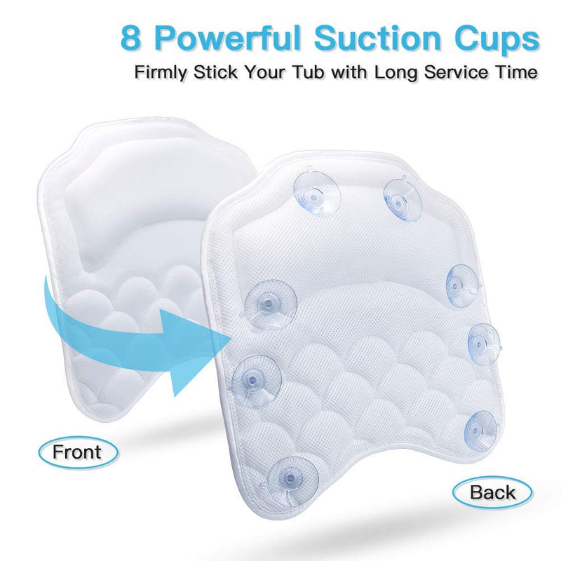 [Australia] - Beautybaby Anti-mold Bathtub Spa Pillow[2021 Upgraded] Bath Pillows for tub, with Non-Slip 8 Large Strong Suction Cups, Free Machine Washable Bag 