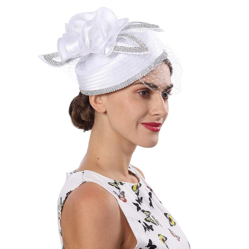 [Australia] - FORBUSITE Fascinators Hat for Women Church Tea Party Headband Kentucky Derby Wedding Cocktail Hat White 