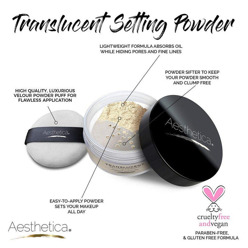 [Australia] - Aesthetica Translucent Setting Powder – Matte Finishing Makeup Loose Setting Powder – Flash Friendly Translucent Powder Foundation - Loose Face Powder Includes Velour Puff 