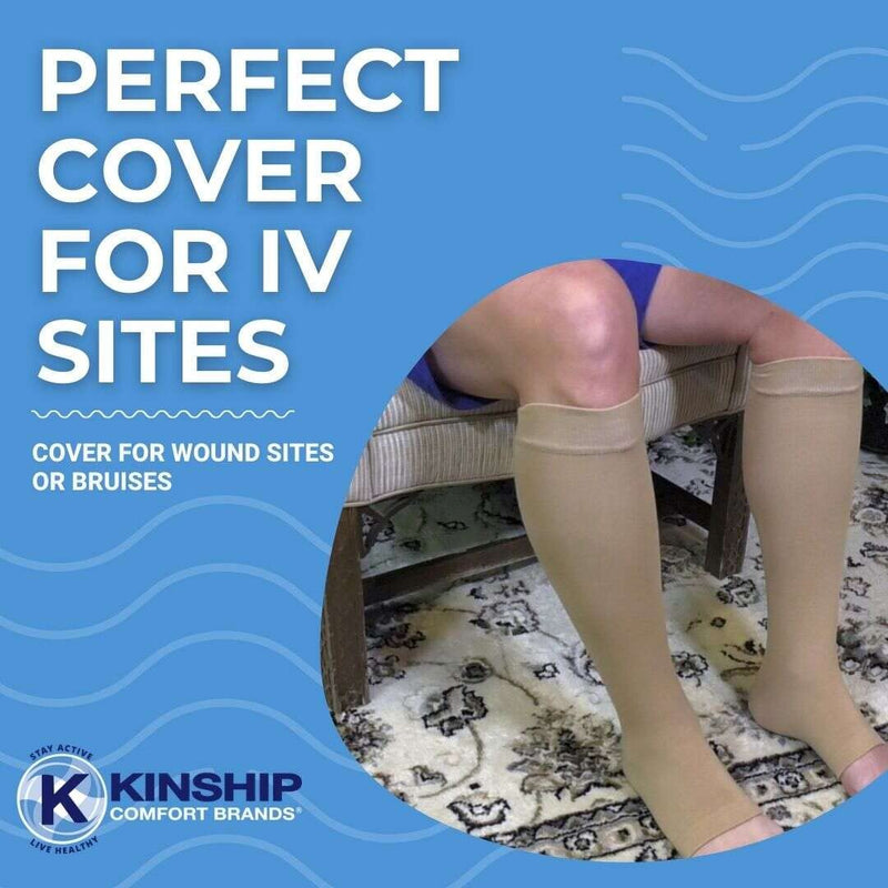 [Australia] - Kinship Comfort Brands Leg Skin Protector Sleeves for Men & Women | Protect Sensitive Leg Skin from Bruising, Tears, Abrasions & Sun Exposure | Protect Thin Leg Skin | Toeless Sock | 1 Pair Large/X-Large (1 Pair) Beige - 1 Pair 