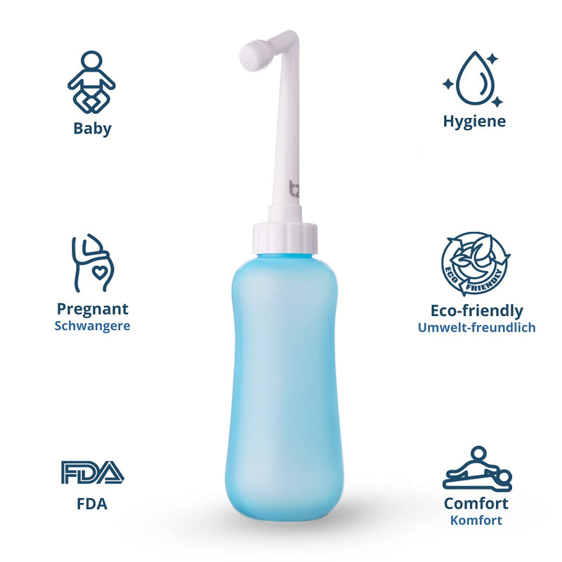 [Australia] - T2 Perineal Bottle - Portable Bidet for Postpartum Care, Pain Relief - 450ml Plastic Squeeze Bottle with 60° Nozzle & Washable Storage Bag - Hospital Bag Maternity Essential, Gift for Mum to Be 
