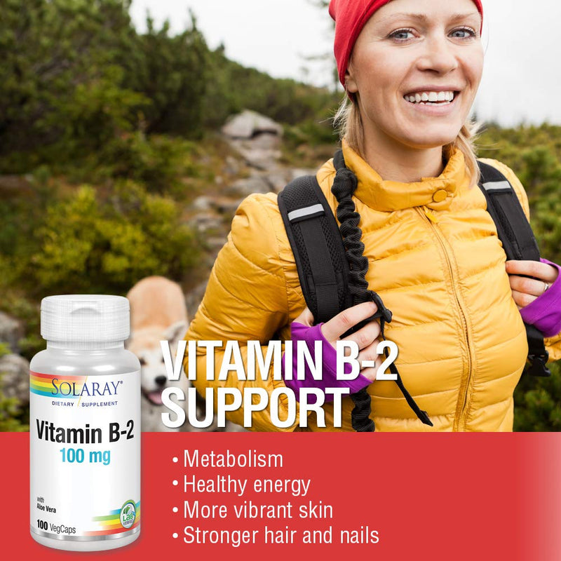 [Australia] - Solaray Vitamin B-2 Riboflavin 100 mg with Aloe Vera | Healthy Energy Metabolism, Skin, Hair & Nails | 100 CT 