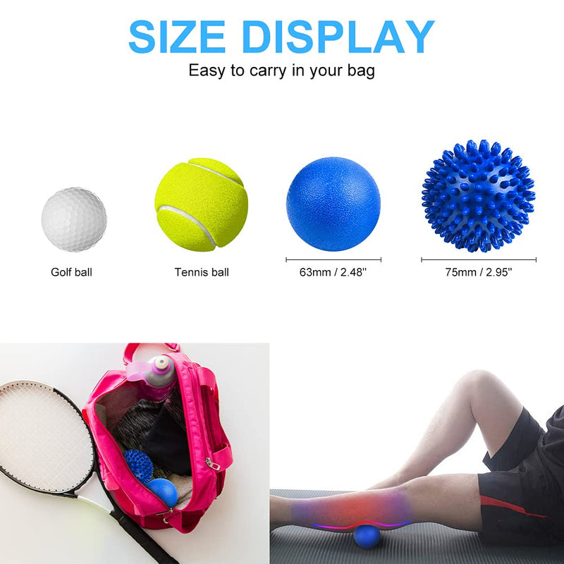 [Australia] - URAQT Spiky Massage Ball Set, 2 Pack Physical Therapy Massage Balls, Hard Lacrosse Ball & Spiky Massage Ball for Myofascial Release and Trigger Point Deep Tissue Massage 2pcs - Blue 