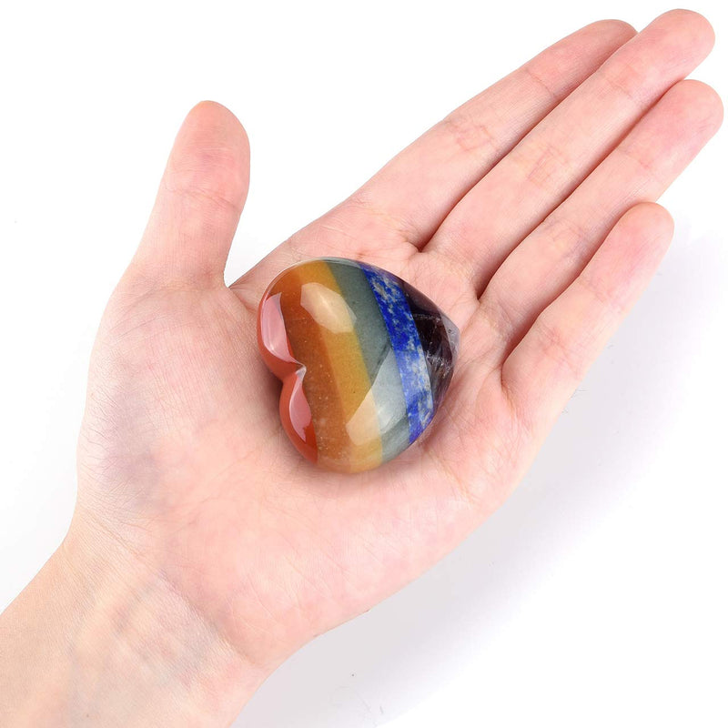 [Australia] - CrystalTears 7 Chakra Crystal Puff Heart Worry Stone Natural Healing Crystal Palm Worry Stone for Meditation Home Decoration Christmas Valentines Day Gift Heart Stone 