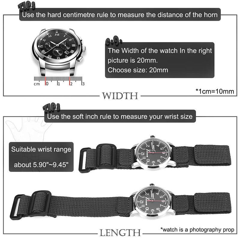 [Australia] - IVAPPON Hook Loop Adjustable Nylon Watch Strap Swiss-army Style Fastening Watch Band 18mm Black with Plastic Buckle 