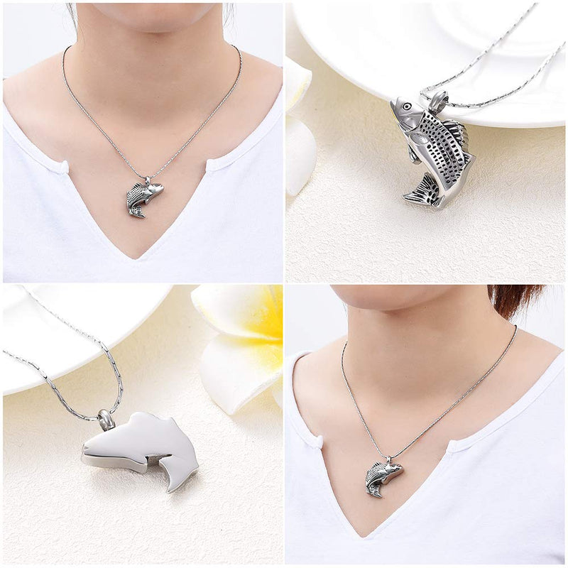 [Australia] - constanlife Cremation Jewelry for Ashes Stainless Steel Fish Shape Design Memorial Urn Necklace Keepsake Jewelry Gift Men Women Multifunction Necklace Silver 