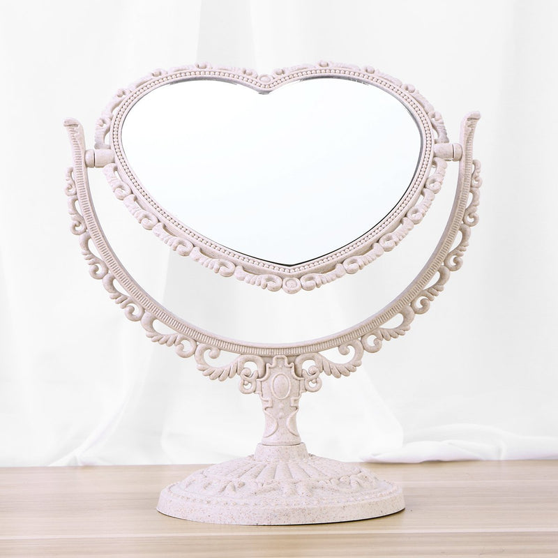 [Australia] - Beaupretty Double Sided Mirror with 360 Degree Rotation Table Top Heart Shape Makeup Cosmetic Mirror (Beige) Beige 