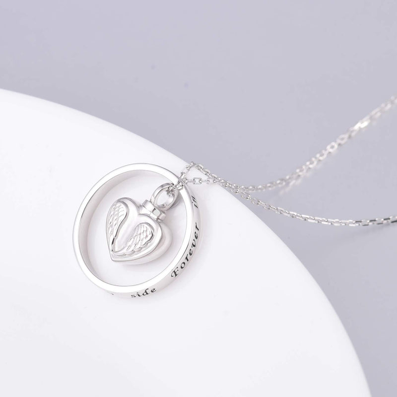 [Australia] - ACJFA 925 Sterling Silver Angel Wings Cremation Jewelry Keepsake Heart Urn Pendant Necklace for Ashes - No longer by My Side but Forever in My Heart 